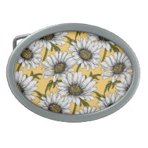 White daisies, wild flowers on yellow belt buckle