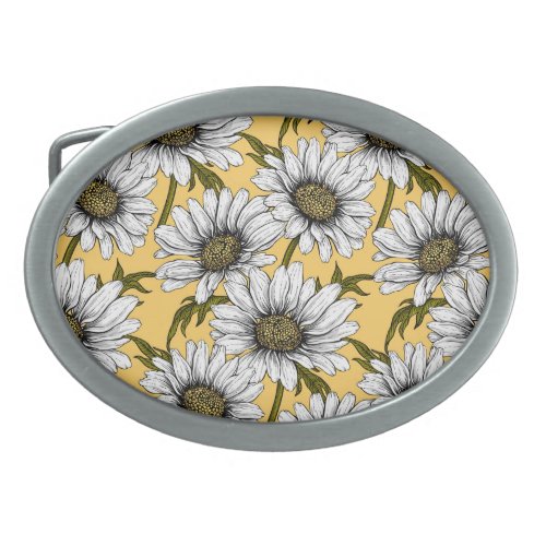 White daisies wild flowers on yellow belt buckle