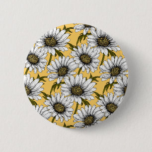 White daisies, wild flowers on yellow button