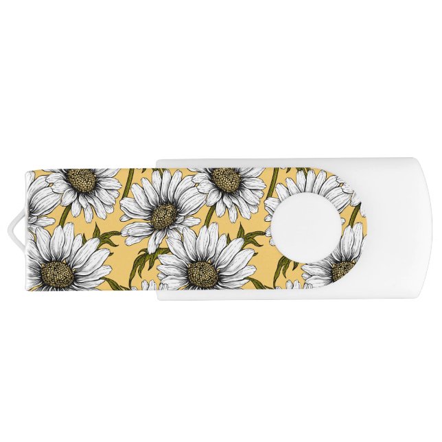 White daisies, wild flowers on yellow flash drive (Back)