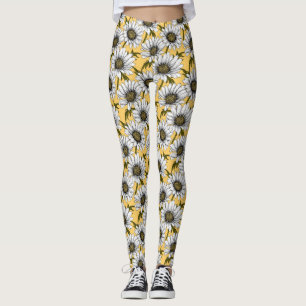 White daisies, wild flowers on yellow leggings