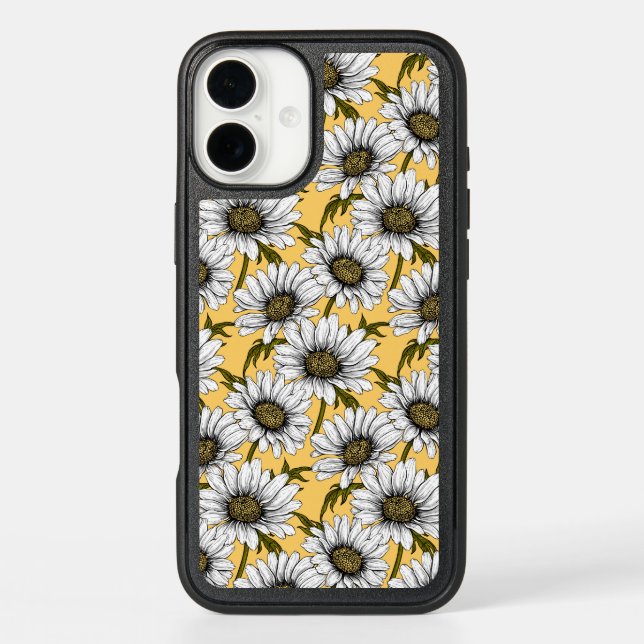 White daisies, wild flowers on yellow otterbox iPhone case (Back)