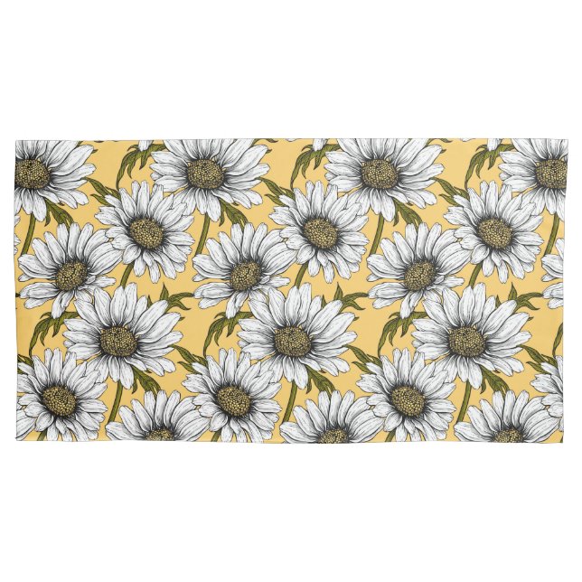 White daisies, wild flowers on yellow pillow case (Front-Left)