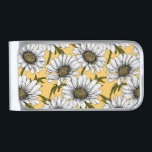 White daisies, wild flowers on yellow silver finish money clip<br><div class="desc">Hand drawn vector pattern with white daisy flowers</div>