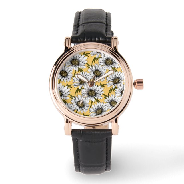 White daisies, wild flowers on yellow watch (Front)