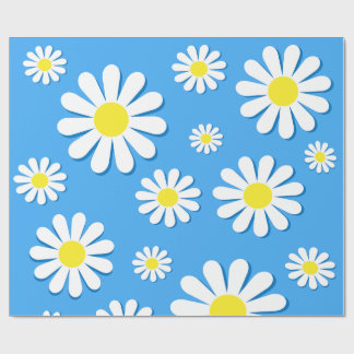White Daisies with a blue background Wrapping Paper