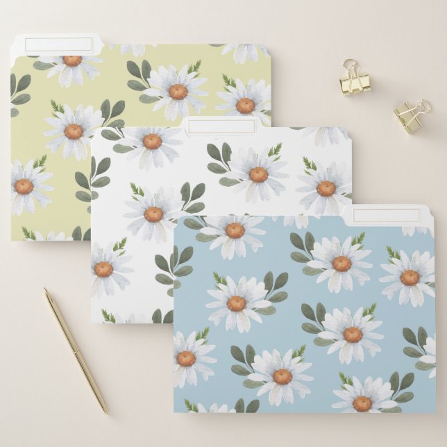 WHITE DAISIES WITH BLUE WHITE YELLOW BACKGROUNDS FILE FOLDER (Set)