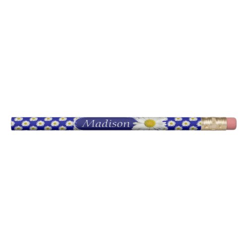 White Daisies with Custom Name Pencil