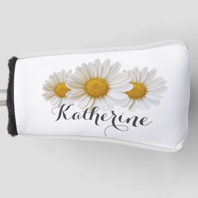 White Daisies with Name White Golf Head Cover (Front)