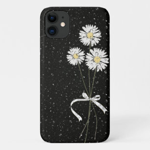 white daisies with raindrops on black iPhone 11 case