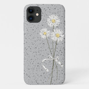 white daisies with raindrops on gray iPhone 11 case