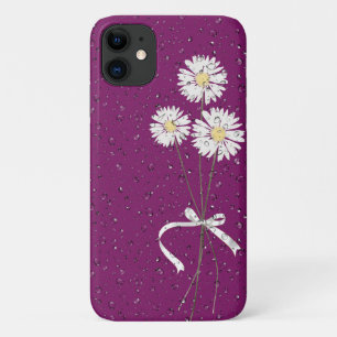 white daisies with raindrops on magenta iPhone 11 case