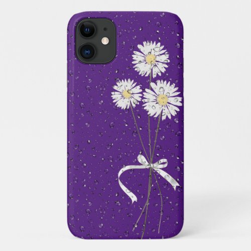 white daisies with raindrops on purple iPhone 11 case