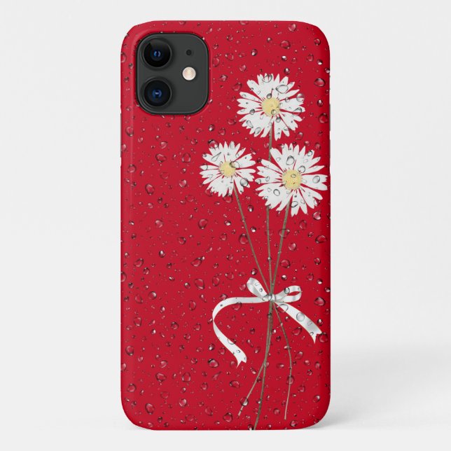 white daisies with raindrops on red Case-Mate iPhone case (Back)