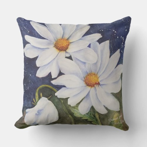 WHITE DAISIES with WHITE SWEET PEA FLOWER PATIO Outdoor Pillow