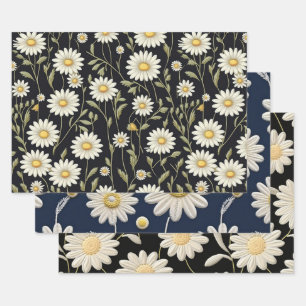 White Daisies Wrapping Paper Sheets