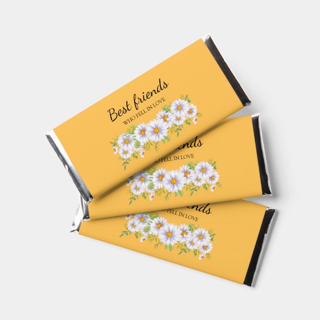 White Daisies Yellow Wedding Best Friends Love Hershey Bar Favors (Front)