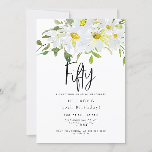 White Daisy  50th Birthday Summer floral Invitation