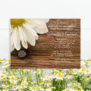 White Daisy and Barn Wood Country Engagement Party Invitation