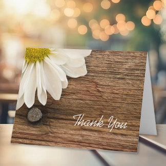 White Daisy and Barn Wood Country Thank You Card