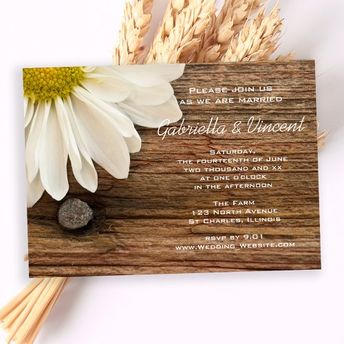 White Daisy and Barn Wood Country Wedding Invitation