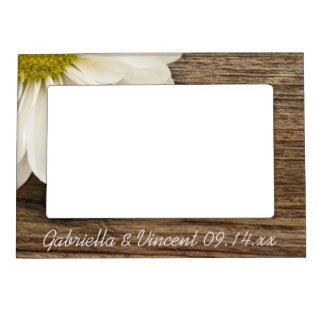 White Daisy and Barn Wood Country Wedding Magnetic Photo Frame