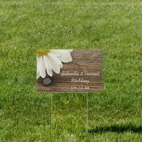 White Daisy and Barn Wood Country Wedding Yard Sign