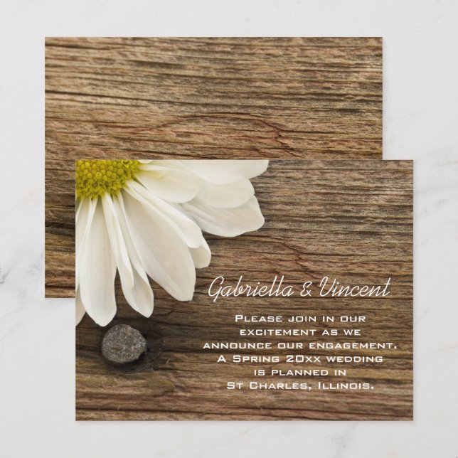 White Daisy and Barn Wood Engagement Announcement (Front/Back)