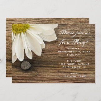 White Daisy and Barn Wood General Party Invitation