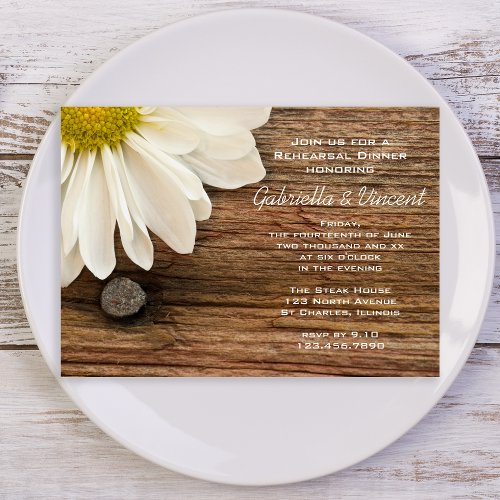 Daisy and Barn Wood Country Rehearsal Dinner Custom Invites