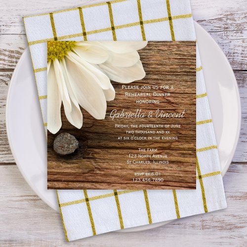 Daisy and Barn Wood Country Rehearsal Dinner Custom Invitations