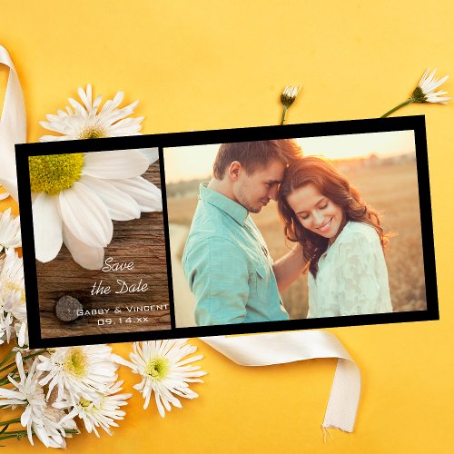White Daisy and Barn Wood Wedding Save the Date