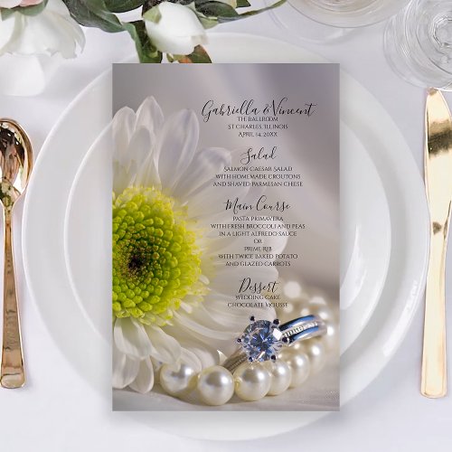 White Daisy and Diamond Ring Wedding Menu