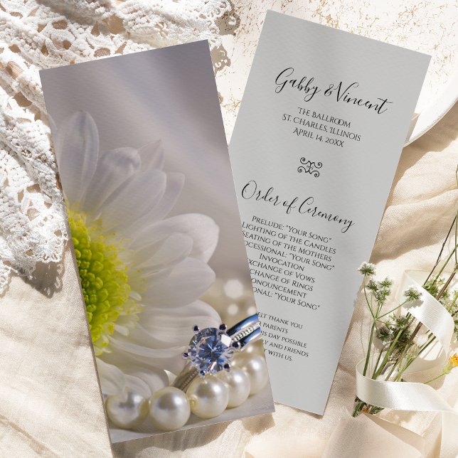 White Daisy and Diamond Ring Wedding Program (Creator Uploaded)