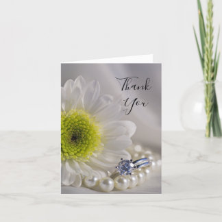 White Daisy and Diamond Ring Wedding Thank You