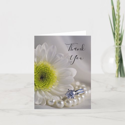 White Daisy and Diamond Ring Wedding Thank You