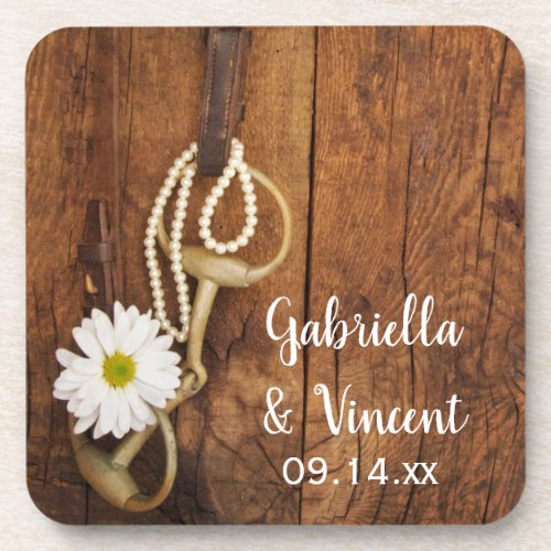 White Daisy and Horse Bit Country Western Wedding Coaster