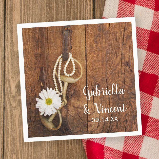 White Daisy and Horse Bit Country Western Wedding Napkins (Creator Uploaded)