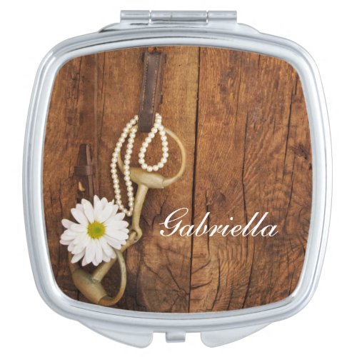 White Daisy and Horse Bit Country Western Wedding Vanity Mirror