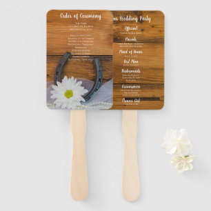 White Daisy and Horseshoe Country Western Wedding Hand Fan