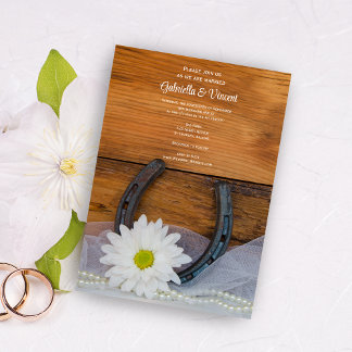 White Daisy and Horseshoe Country Western Wedding Invitation