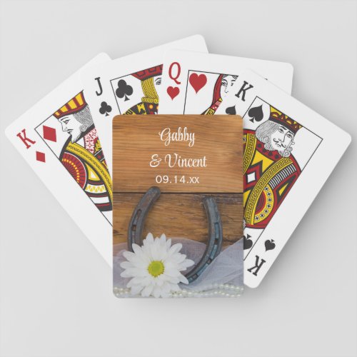 White Daisy and Horseshoe Country Western Wedding Poker Cards