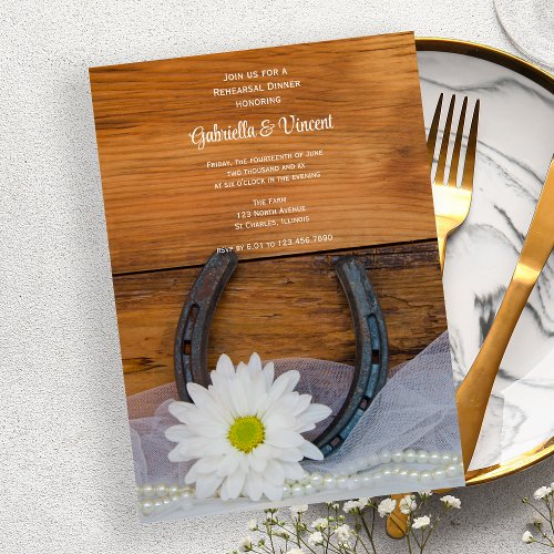 White Daisy and Horseshoe Country Rehearsal Dinner Invitation
