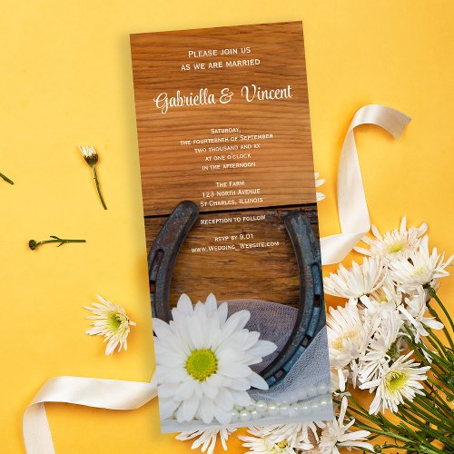 White Daisy and Horseshoe Country Wedding Invite