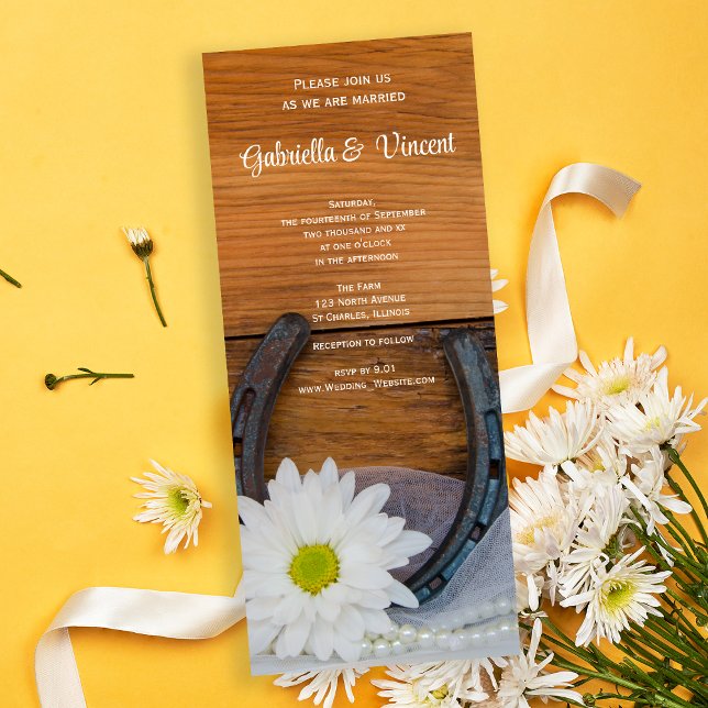 White Daisy and Horseshoe Western Wedding Invitation (Creator Uploaded)