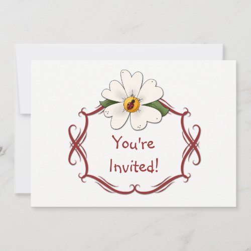 White Daisy and Ladybug Birthday Party Invitation