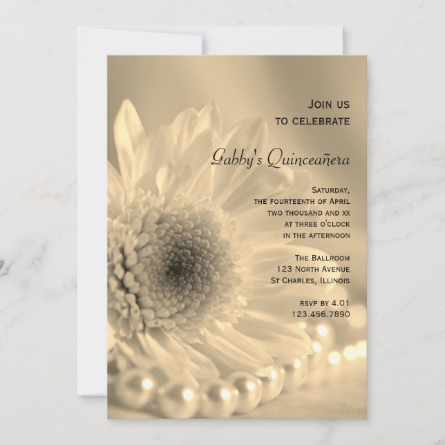 White Daisy and Pearl Quinceañera Party Invitation (Front)