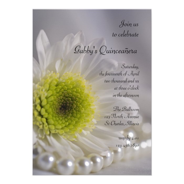 White Daisy and Pearl Quinceañera Party Invitation