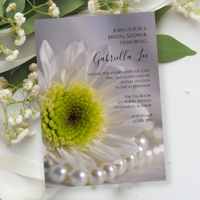 White Daisy and Pearls Bridal Shower Invitation (Creator Uploaded)