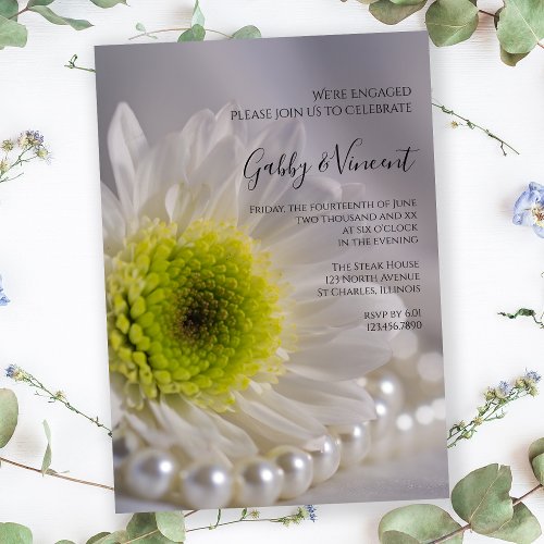 White Daisy and Pearls Engagement Party Invitation